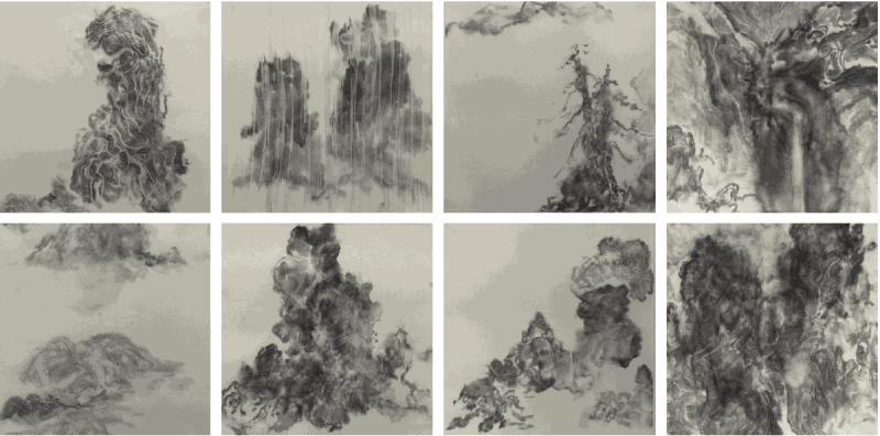 Bingyi 冰逸, “Eight Views of Bewilderment,” 《罔象八景》系列, ink on paper 纸本水墨, 34 × 34 cm (each album 每幅), 2021.